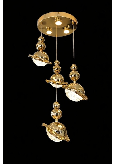 Bohem Aydınlatma Gold 3+1 Şapkalı Sarkıt 3 Renk Led Ayarlanabilir Başlık Modern Avize Gold