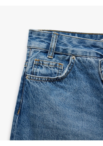Koton Bol Paça Cepli Düğmeli Jean Pantolon - Loose Straight Fit Jean Orta İndigo 5sal40236md Indigo