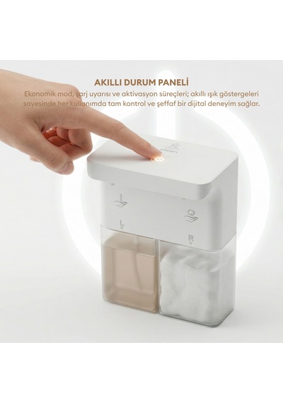 Pizen Bloom Duo Çift Hazneli Otomatik Sensörlü Şarjlı Sıvı Sabunluk 3 Kademeli Ipx5 Suya Dayanıklı Beyaz