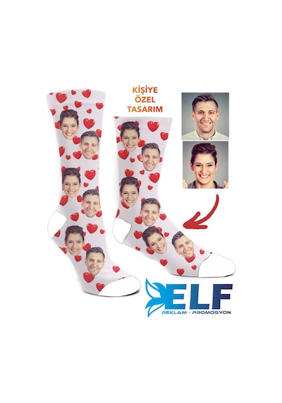 Elf Reklam Kişiye Özel Resim Baskılı Çorap Beyaz
