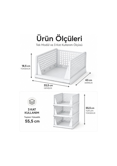 3 Katlı Portatif Organizer - Çok Amaçlı Kayar Raf 18.5x33.5x43cm Toplam 55.5cm 5468 Renkli