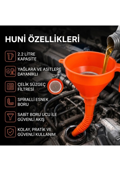 Çelik Süzgeçli Huni - Spiralli Ve Sabit Borulu - 2.2 Litre Kapasite Ttt