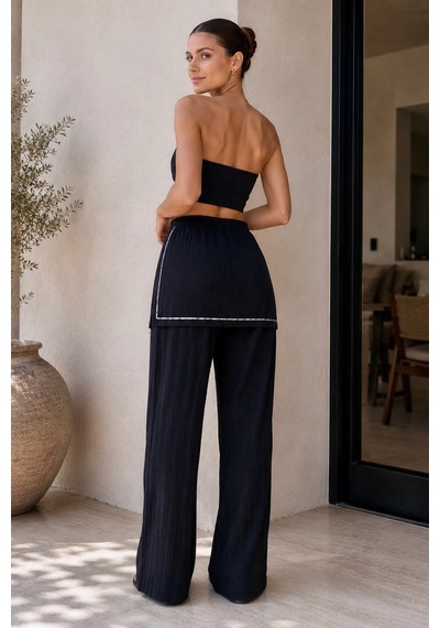 Bb Butik Basic Ön Panelli Etek Görünümlü Geniş Paça Kadın Pantolon My3535 siyah