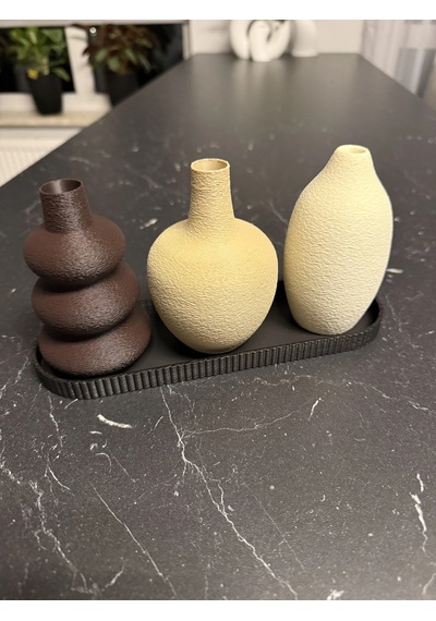 Alvera 3'lü Dekoratif Vazo Seti Ve Sunum Tepsisi Modern Minimalist Masa Dekoru Çok Renkli