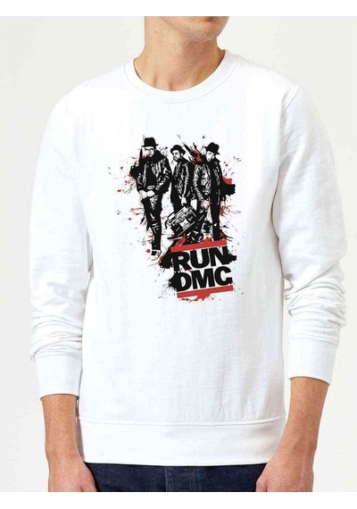Run Dmc Baskılı Beyaz Erkek Örme Sweatshirt