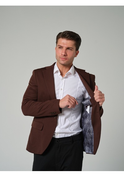 Bonesti Erkek Slim Fit Blazer Ceket Kahverengi Koyu Kahve