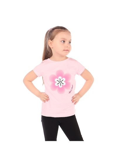 Toontoy Kids Kız Çocuk Baskılı Bisiklet Yaka Kısa Kollu Tişört Açık Pembe