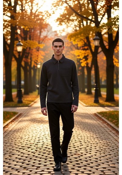 Benerly Erkek Polo Yaka Fermuarlı Standart Kol Sweatshirt Fonksiyonel Day Antrasit