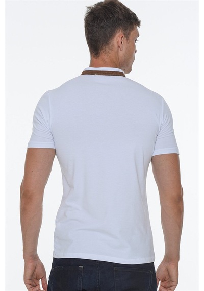 T8571 Dewberry Fermuarlı Erkek T-shırt-beyaz Beyaz