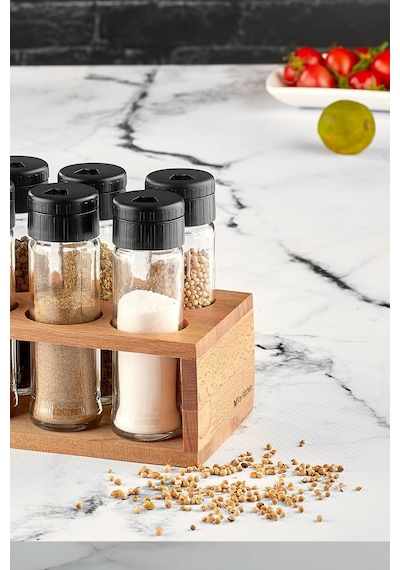 Joy Kitchen Lisa Ahşap Baharatlık Seti 6'Lı Siyah Kapak