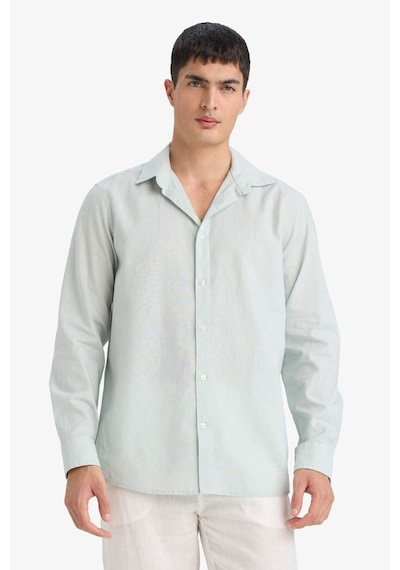 Defacto Regular Fit Polo Yaka Keten Karışımlı Yazlık Uzun Kollu Gömlek E0518ax25smgn1260 Yeşil