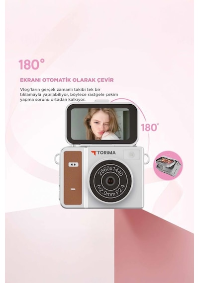 Mini Dijital Kamera 2k Flip Ekranlı Selfie Video Vlog Kamerası Cmr46 Kahverengi