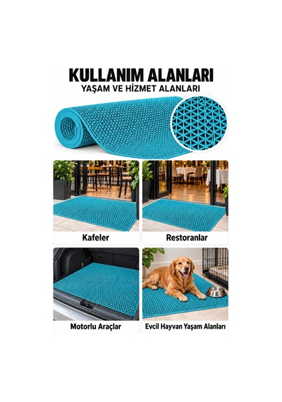 Hortumtech Zmat Yıldız Paspas Kaydırmaz Pvc Islak Zemin Duş Havuz Su Tahliyesi 5 Mm - Turkuaz 120 X 140 Cm