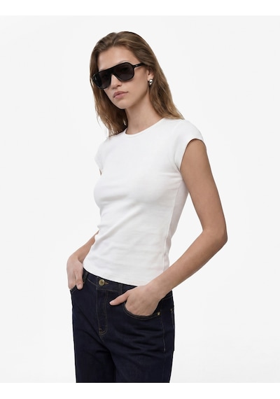 Koton Dikiş Detaylı Slim Fit Fitilli Kap Kol Bluz Kırık Beyaz 6sak70032uk Ekru