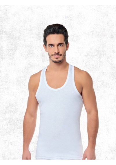 Erkek %100 Pamuk Spor Atlet Tekli Beyaz