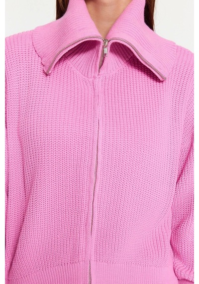 Ersefa Kadın Modern Tarz Oversize Devrik Yaka Regular Triko Hırka Pembe