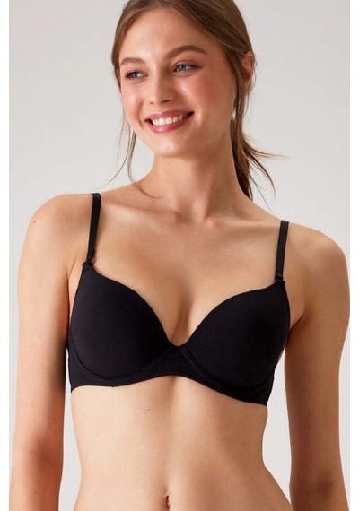 Pierre Cardin Siyah 6401 Rome Soft Push Up / Yarı Destekli Tak-çıkar Askılı Pamuklu Sütyen