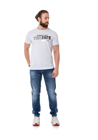 Erkek Kabartma Baskılı Bisiklet Yaka Kısa Kollu Tişört - Ct735 Beyaz