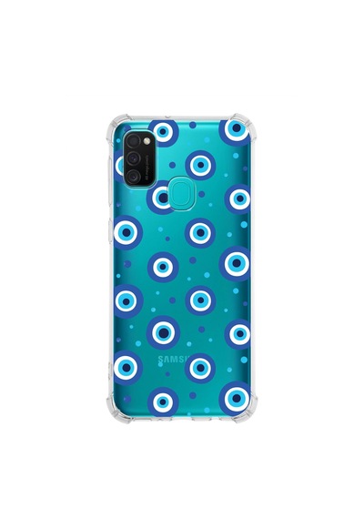 Prinrify Samsung Galaxy M30s Uyumlu Nazar Boncuğu 1 Baskılı Şeffaf Köşe Korumalı Antişok Kılıf