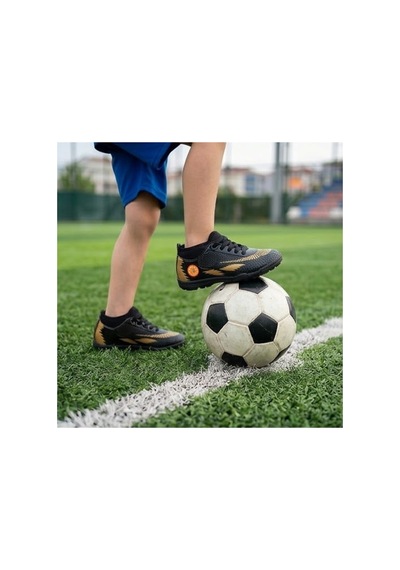 Çocuk Halı Saha Futbol Ayakkabısı Hafif, Kaymaz Tabanlı, Bağcıklı Kramponsuz Spor Ayakkabı Siyah