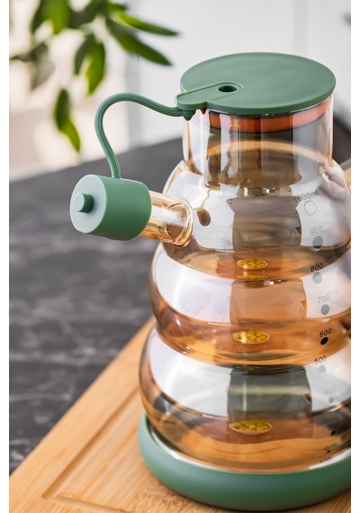 Porsima 3617 Kapaklı Borosilikat Cam Yağlık Sirkelik Yağdanlık 1000ml Yeşil Yeşil