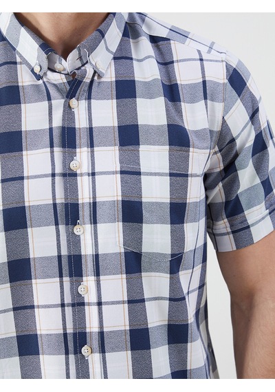 Lcwaıkıkı Classic Lacivert Regular Fit Kısa Kollu Ekose Erkek Gömlek