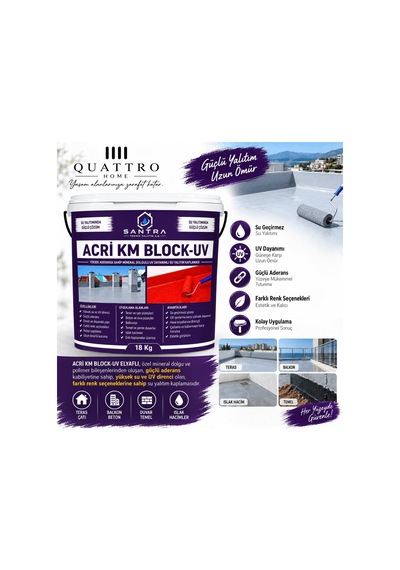 Acri Km Block-uv 5 Kg Kumlu Su Yalıtım Kaplaması Uv Dayanımlı Teras, Çatı Ve Balkon İzolasyonu