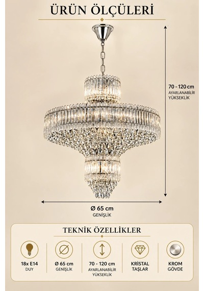 Modern Premium Ayarlanabilir Yükseklik Avize Lüks Salon Avizesi 18 Kollu E14 Duyulu Diğer