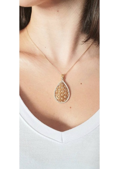 Edalıbijuteri Zirkon Taşlı Kare Yaşam Kolye Gold Gri