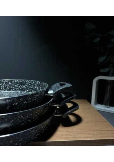 Dayanıklı Siyah Granit 3 Lü Tava Seti 20-22-24 Cm Isıya Dayanıklı, Şık Tasarım Siyah