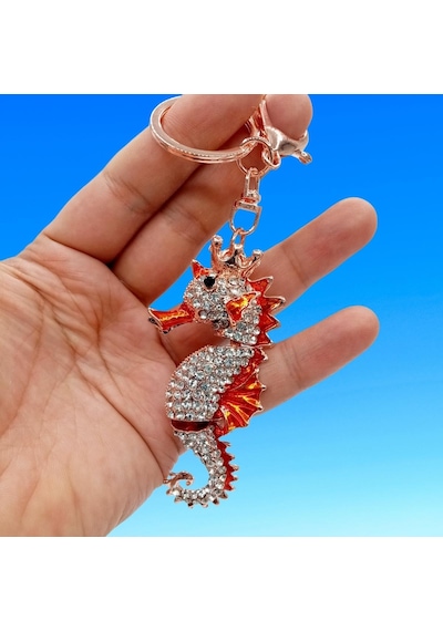 Turuncu Kristal Taşlı Denizatı Anahtarlık