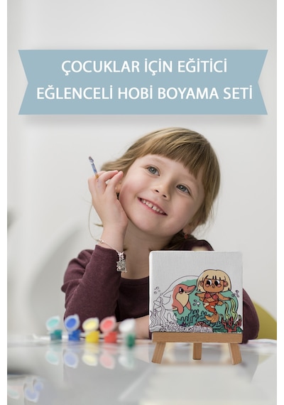 Sevimli Denizkızı Ve Pembe Yunus Çocuk Eğitici Tuval Boyama Seti