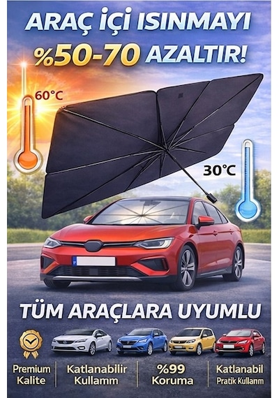 79x14 Cm Oto Şemsiye Güneşlik Tüm Araçlara Uyumlu Ön Cam Güneşlik Numaratör li