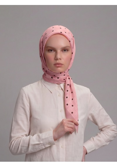 Ayshara Puan Desenli Tek Taraflı Eşarp - Pembe