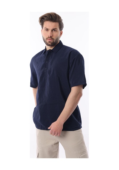 Madmext Lacivert Oversize Rahat Kesim Kısa Kollu Gömlek 6744