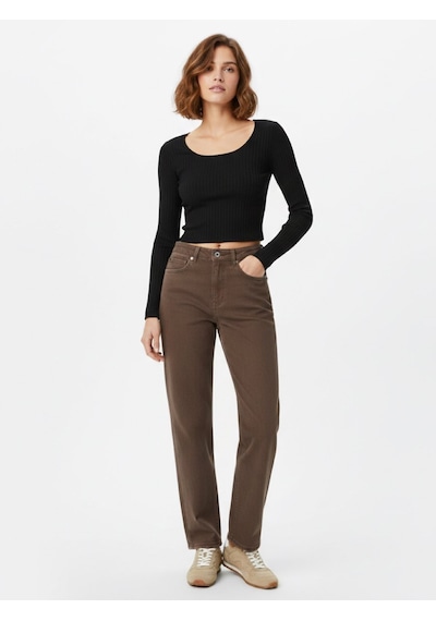 LTB Uzun Kollu Kayık Yaka Crop Antrasit Sweatshırt Antrasit