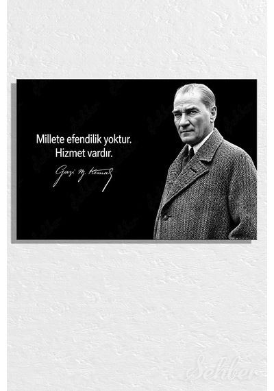 Gazi Mustafa Kemal Atatürk'ün Siyah-beyaz Portresi Ve Bir Özlü Sözü Yatay Kanvas Tablo 4179 Çok Renkli