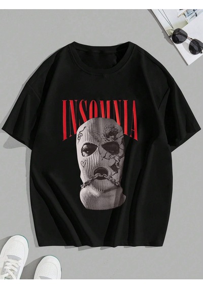 T-shirt - Baskılı Oversize Bisiklet Yaka Kısa Kol Tişört Siyah