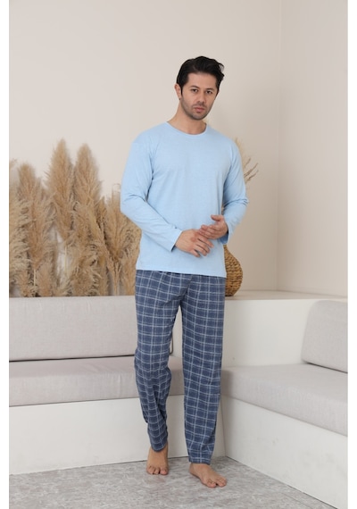 Sude Homewear Erkek Uzun Kol Pijama Takımı Mavi