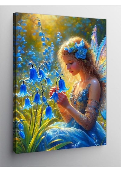 Kanvas Tablo Mavi Çiçek Ve Peri Kızı 50cmx70cm