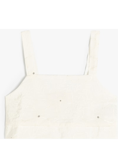 Koton Crop Bluz Çiçek Dokulu Kare Yaka Ekru Desenli 4skg60003ew Ekru