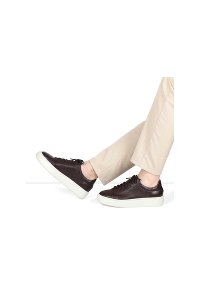 Erkek Kahverengi Kalın Tabanlı Deri Sneaker