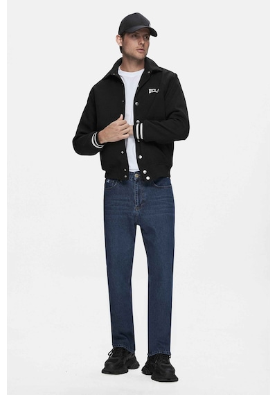 Ucla Keane Siyah Kaşe Kolej Ceket Çıtçıtlı Standard Fit Erkek Ceket Siyah