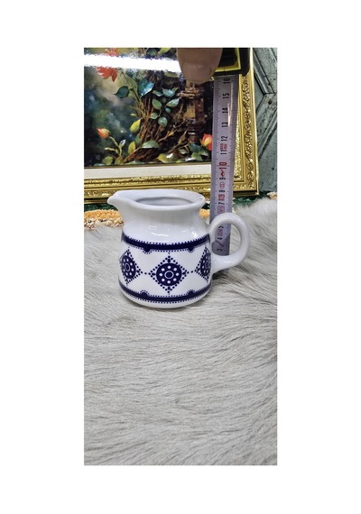 Vintage Mavi Desenli Porselen Sütlük Küçük Boy Servis Sürahisi
