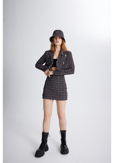 Holly Lolly Tüvit Kumaş Mini Tweed Etek Siyah