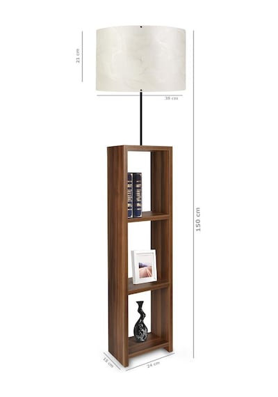 Dekoratif Raflı Ceviz Mdf Lambader Krem Pvc Silindir Başlık Krem