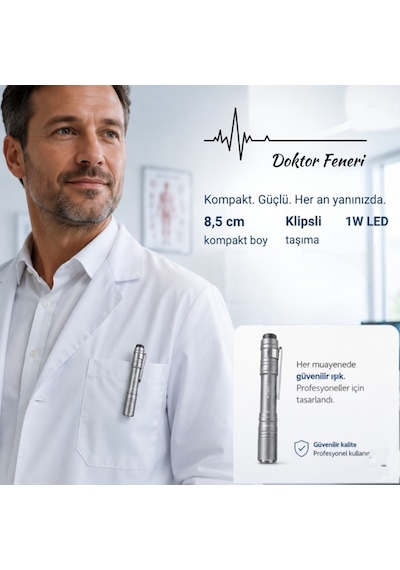 Mini Led El Feneri - Klipsli Taşınabilir Cep Feneri 1w Led, Kemere Çantaya Takılabilir Gri