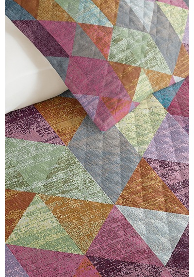 Geometrik Pembe Genç Odası Tek Kişilik Pike Takımı - Modern Mint 160x220 Cm Kapitone Yatak Örtüsü Melez Kakao Kıyısı