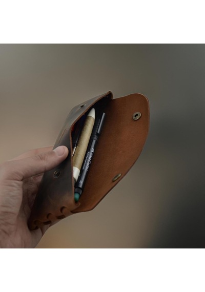 El Yapımı Kalemlik Hakiki Deri, Deri Küçük Kalem Kutusu İş, Ofis, Okul Aksesuar Tutucu, Klasik Ve Minimal El Yapımı Tasarım Vintage Kalemlik Taba Tek Renk