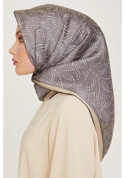 Armine İpek Eşarp 2025 Kış - 9246-33 Gri Bej Twill Gri Bej
